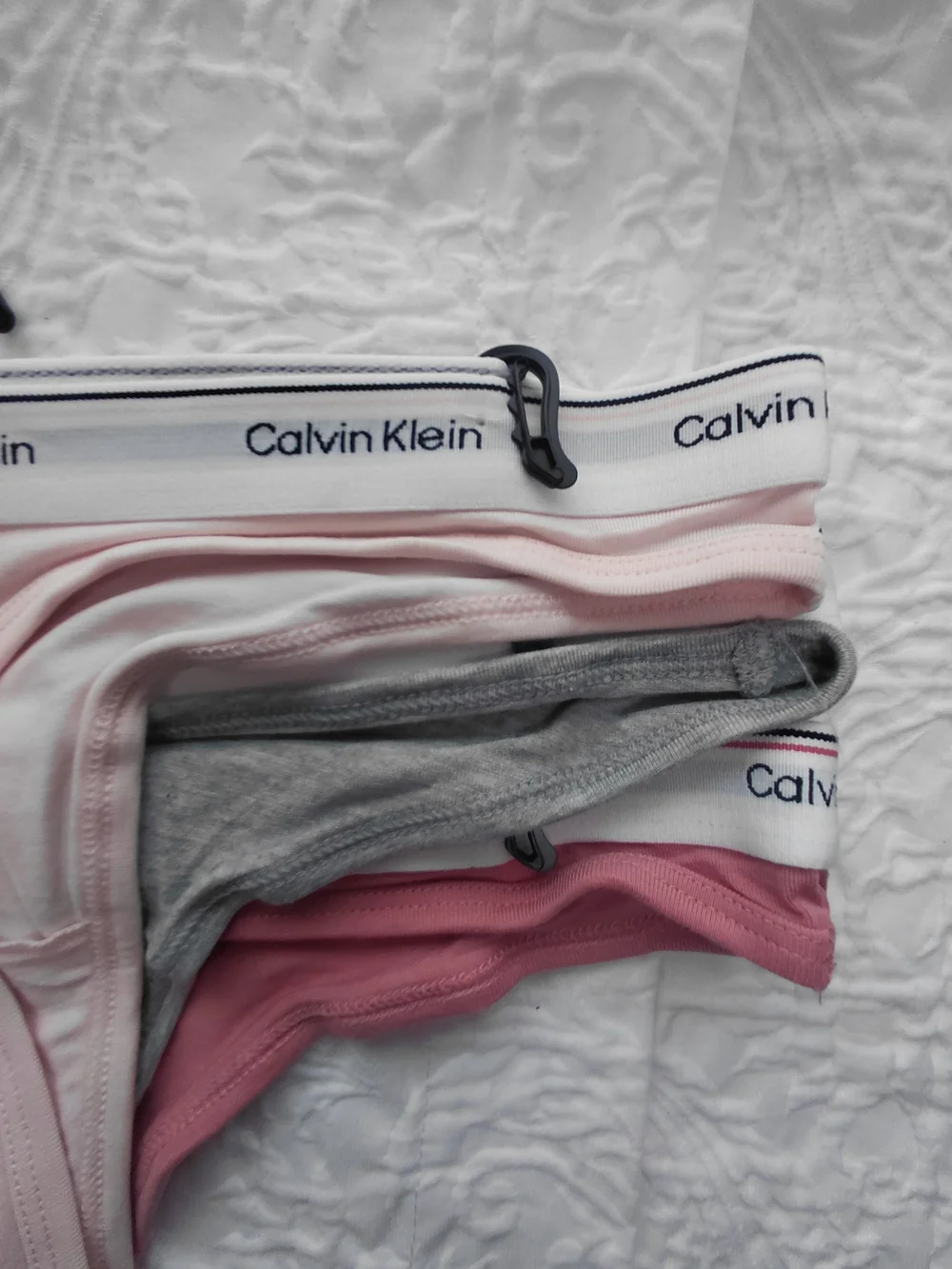 Calvin Klein Rose Pink, Gray And Light Pink Cotton Thong 3- Set Sz M